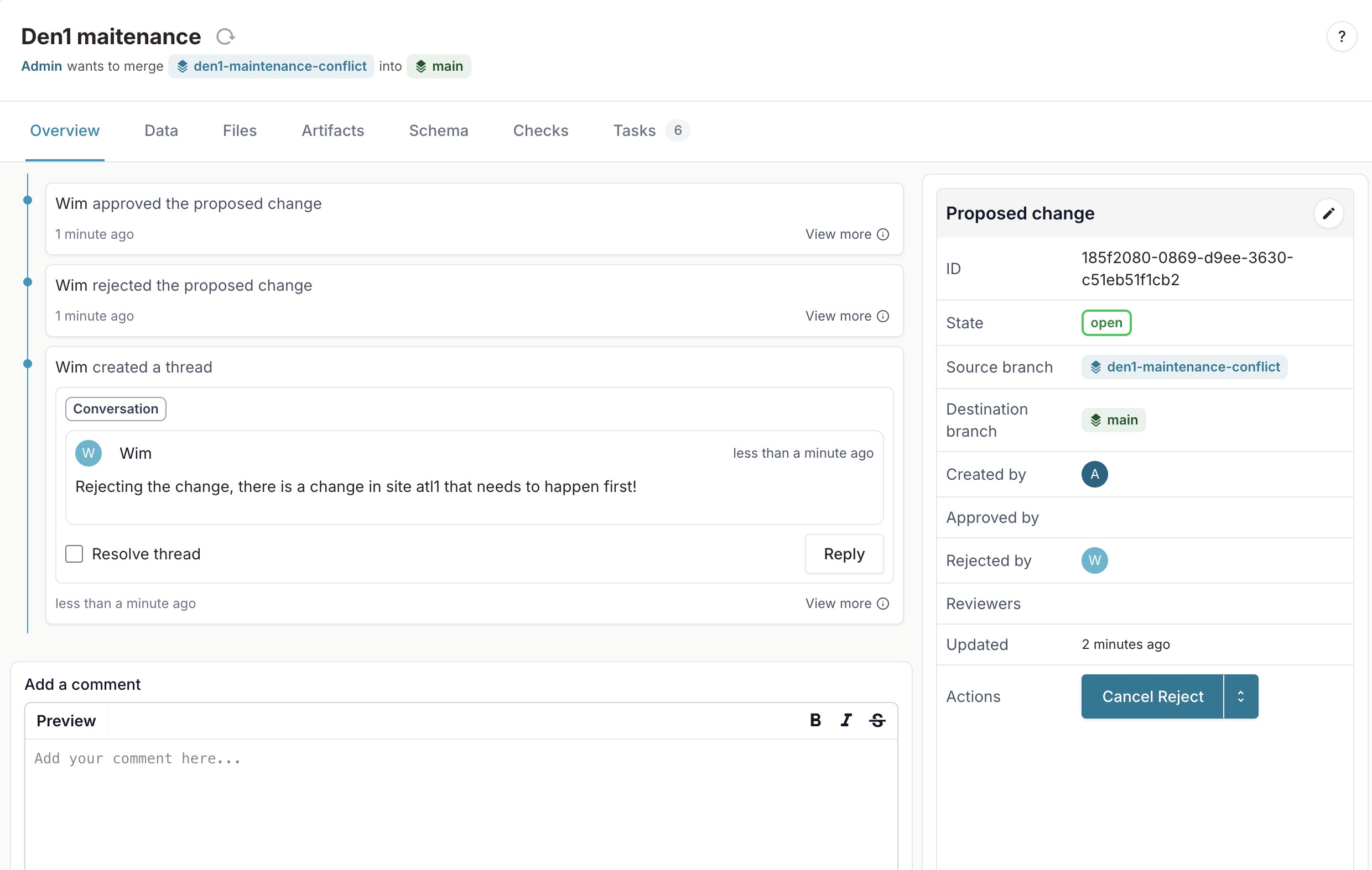 Proposed change approval workflow